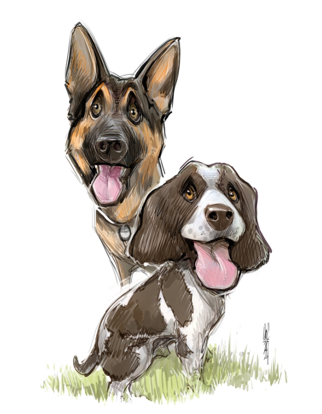 Dog and cat caricatures pet caricature illustration art in Toronto and GTA Ontario Canada